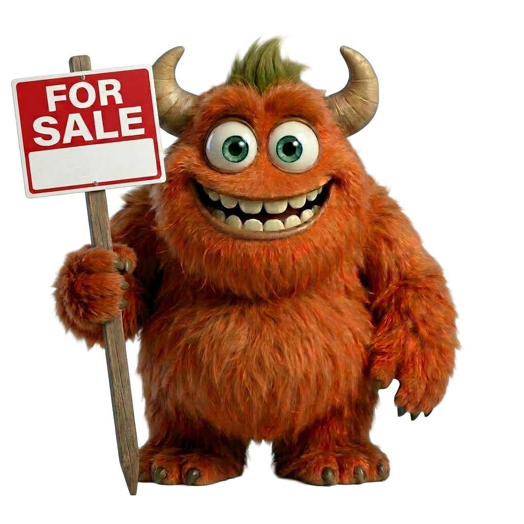 Ziggy holding a For Sale sign